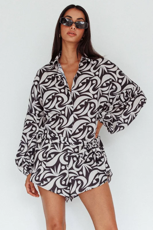 Daytona Beach Long Sleeve Shirt Romper Print Black