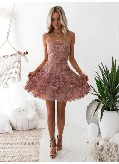 Cheap Fetching Blush Party Dresses, A-Line Homecoming Dress, Appliques Party Dresses  cg93