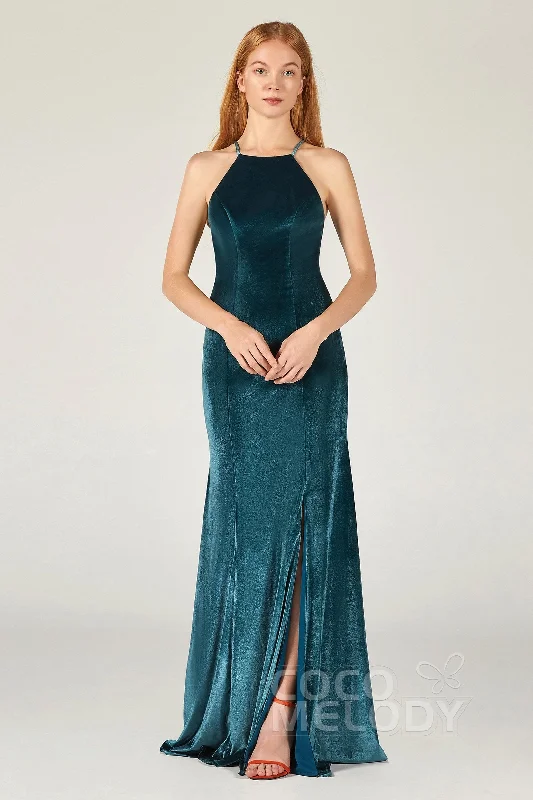 Sheath-Column Floor Length Velvet Bridesmaid Dress CB0372