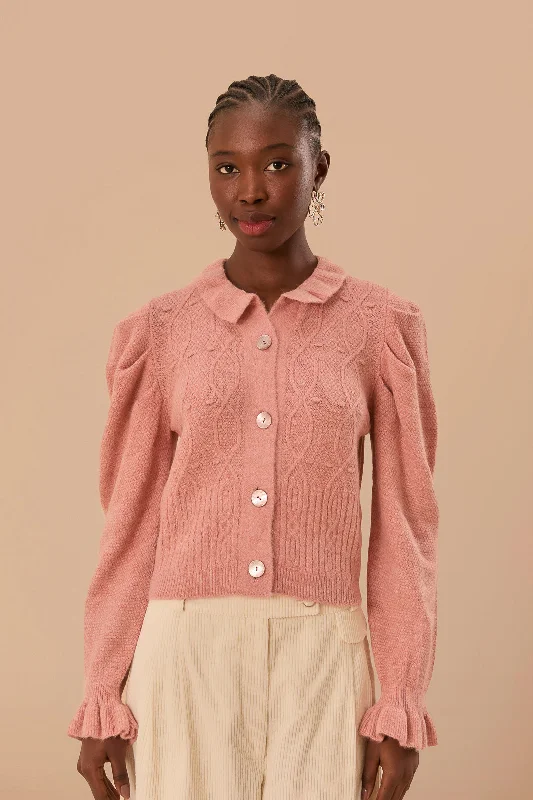 Light Pink Ruffle Knit Cardigan